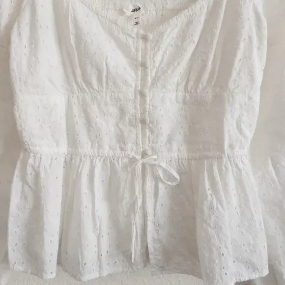Aerie White Eyelet Babydoll Blouse Size Small - Picture 3 of 7